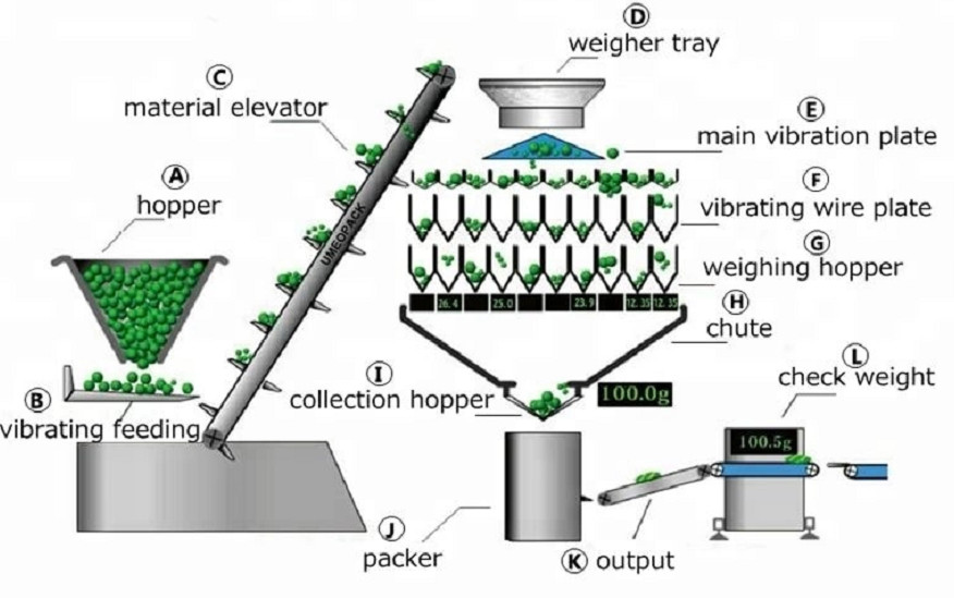 10 Head Weighing and Packing Machine Multihead Combination Weigher Sheet Food Packaging Machine